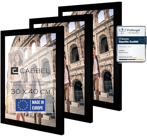 CABBEL set di 3 cornici 30x40 cm in legno MDF con vetro acrilico infrangibile, ideale per poster, ritratti in nero