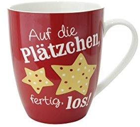 Gilde - 23560 - Kaffeebecher, Weihnachten, Auf die Plätzchen, fertig, los!, Porzellan, 8,5cm x 10cm, 360ml