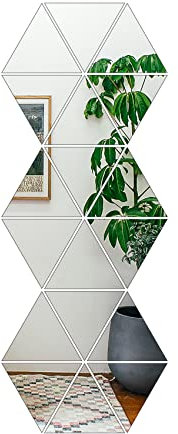 CUNYA 3D-Acryl-Spiegel-Raumdekor-Aufkleber, 18 Stück, dreieckig, Spiegelfliesen, DIY-Wandkunst, Tapete, Heimdekorationen für Wohnzimmer, Schlafzimmer, Badezimmer, Bauernhaus