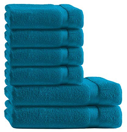 Müskaan Premium Handtuchset 6-TLG – 4 Handtücher & 2 Duschtücher aus 100% Baumwolle – Weich & saugfähig Frottee mit Aufhänger – Petrol