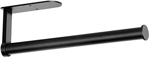 Black Kitchen Roll Holder Under Cabinet, OBODING, Self Adhesive or Drilling Kitchen Paper Towel Holder Wall Mounted for Kitchen and Bathroom (Black)