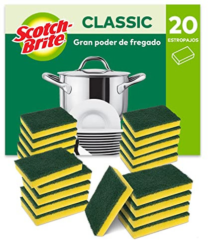 Éponge à récurer pour utilisation intensive Scotch-Brite Classic, 20 pièces - tampon à récurer durable qui élimine facilement la graisse et les aliments brûlés