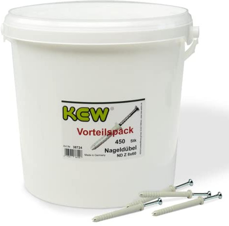 KEW 450 x spikpluggar med cylinderhuvud och förmonterad nagelskruv – spridningsplugg – nylonpluggar med slagspärr – 8 x 60 mm – 450-pack