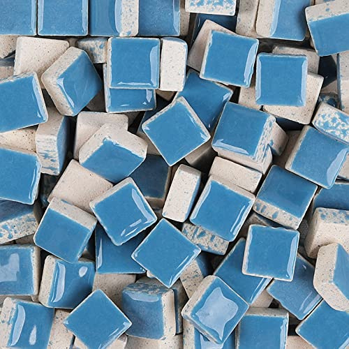 200 Stück/200 g Mosaikfliesen, quadratische Keramik-Mosaik-Glasstücke, Großpackung Quadratisch 1,0 x 1,0 cm Mosaikfliesen für Heimdekoration oder DIY Handwerk - Blau
