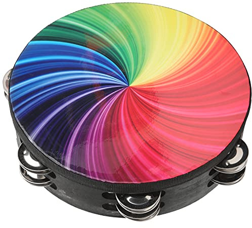Tambourin Coloré de 8 Pouces à Double Rangée Jingles à Main Bell Percussion Instrument Handbell Clap Drum(Coloré)
