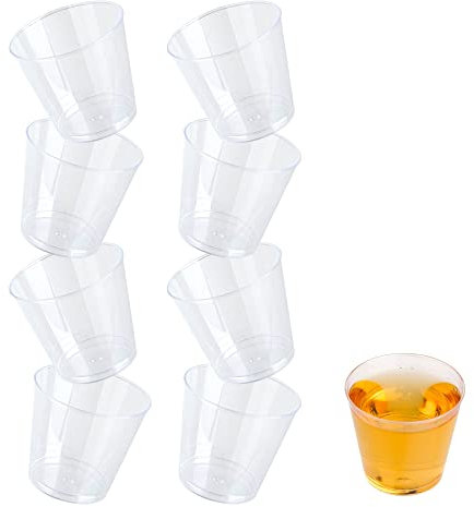 STACKABLES ~ Pack of 100 Shot Glasses 30ml ~ 1oz Clear Hard Plastic Whiskey Cup ~ Multi-Use Elegant Shot Cups for Wedding Party Christmas & Thanksgiving Day