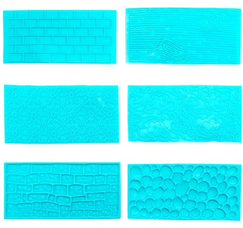 6 Pezzi Set Stampi per Dolci in Plastica per Goffratura, Cake Decorating Goffratura Stampo per Dolci Stile Mattoni, Legno e Ciottoli per Decorazioni 3D Dolci Torte