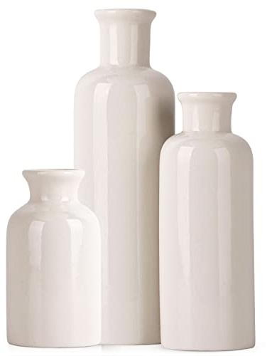 Set di 3 vasi in ceramica, casa colonica in ceramica bianca screpolata, piccoli vasi per decorazioni per la casa di campagna, soggiorno, tavolo da pranzo, caminetto e centrotavola per l'ingresso
