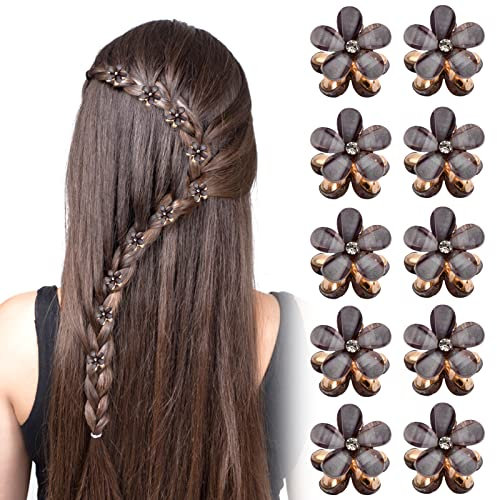 Vesaneae 10 Stück Mini Haarspangen, Diamant Haarspangen, Blumen-Haarspangen, Haarclips für Kinder, Haarschmuck für Damen, Klaue Haarspange, Haarspangen für Hochzeit, Süße Haarspangen (black)