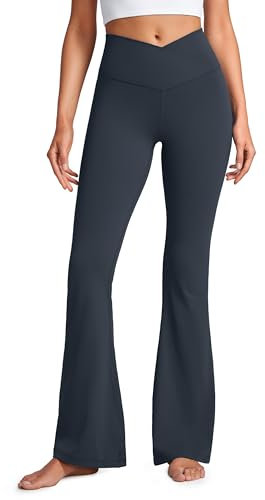 CRZ YOGA Damen Butterluxe Bootcut Schlaghose Yoga Leggings Crossover High Waist Blickdicht Sporthose Fitnesshose - 79cm Echte Marine 40