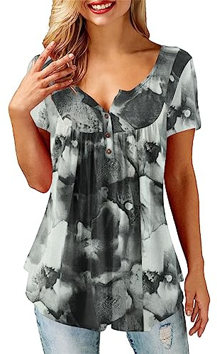 Beluring Women Casual V Neck Pleated Tunic Tops Shirts Blouse