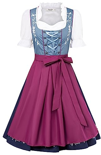 Jasambac Dirndl-dräkt, 3-delar, för Oktoberfest, traditionell klänning, för karneval, festdräkt, Mörkblå-1, XL