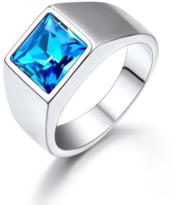 U7 Anello Uomo con Pietra Blu da 8mm Acciaio Inossidabile Taglia 22,25