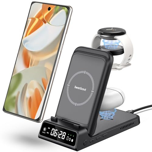 Induktive Ladestation für Google Pixel Watch 1 (Not for Pixel Watch 4/3/2), 3 in 1 Kabelloser Ladegerät für Google Pixel 10/10 Pro/10 Pro XL/9 Pro/XL/9/8/7/6/5, Pixel Buds Pro, SwanScout 703G
