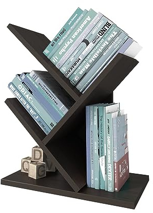 GAESHOW 3 Tier Tree Bookshelf, Free Standing Tree Book Shelf, Wood Book Storage Rack, Small Book Shelf for Living Room, Home, Office, Black Storage Shelves Book shelves