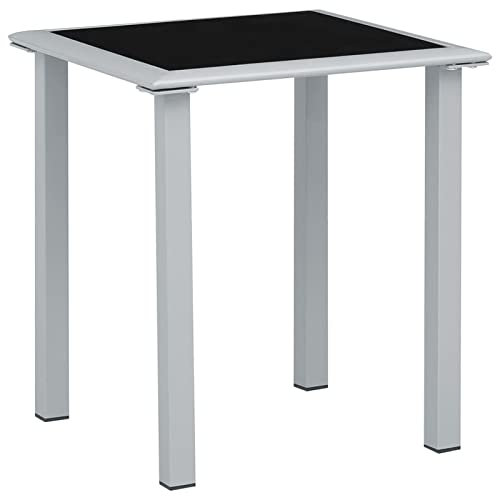 BaraSh Mesa de jardín Acero y Vidrio Negro y Plateado 41x41x45 cm Mesa terraza Exterior Mesa de Comedor jardín Mesa Jardin Exterior Garden Table mesas terraza