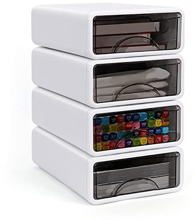 ZPONEED 4 Stück Stapelbar Schubladenbox Schreibtisch mit Schubladen, Schreibtisch Organizer Schubladen, Schubladenboxen, Kunststoff Aufbewahrungsbox für Büro, Schule, Zuhause, Schminktisch, Desktop