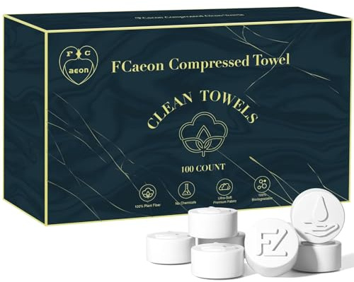 FCAEON Asciugamano Compresso Tablet 23x19cm 100 Imballato Imballaggio Sfuso Monouso Formato Da Viaggio Mini Asciugamano Moneta Salviette Detergenti Estensibili Salviette (Blu)