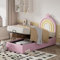 Azkoeesy Polsterbett Kinderbett mit Bettkasten, 90 x 200 cm, Prinzessinnenbett mit Krone, Einzelbett Jugendbett mit Stauraum, Metallgestell, PU-Bezug, Rosa