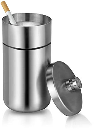 cgaplus Car Ashtray with Lid Smell Proof Stainless Steel Portable Ash Tray for Car Cup Holder Detachable Windproof Extinguished Cigarette Bucket Automotive Ashtrays for Outdoor Home Office Silver