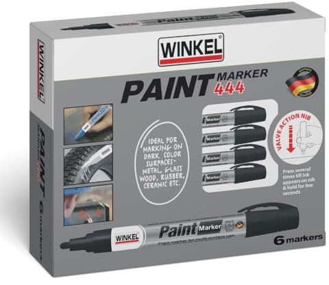 Winkel 6 Stifte Permanent Paint Marker - Lackmarker Lackstift zur Markierung und Beschriftung von Metall, Glas, Gummi, Holz, Reifen, Stein Kunststoff hitzebeständig Permanent wischfe (Schwarz)
