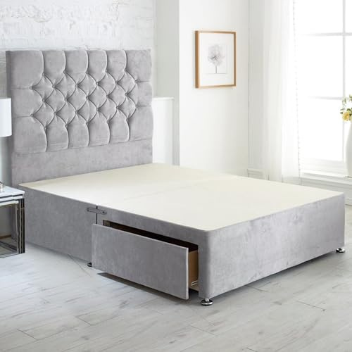 ComfoRest Luxurious 6FT Super King Divan Bed with 2 Drawers - Seal Grey | British-made sturdy frame, 181.5 x 200.5cm, Seal Grey Naples fabric for a comfortable, restful night's sleep.