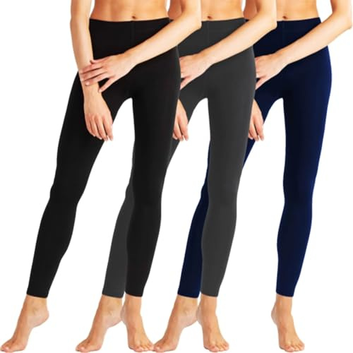 BestSale247 Termoleggings för kvinnor (3-pack) super varma vinter termo underbyxor leggings, 3-pack svart grå marinblå, S-M
