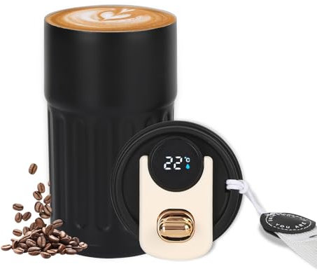 Vakuum-Isolierbecher aus Edelstahl kaffeebecher, Coffee to go becher mit LED-Temperaturanzeige, auslaufsicher, Becher mit Deckel, hält kalt und warm, geeignet für Kaffee, Tee und Bier420ml(schwarz)