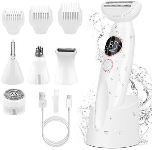 Maquinilla de afeitar para mujer, 3 en 1 eléctrica, afeitadora íntima para mujer, depiladora facial y corporal, IPX7 resistente al agua, uso húmedo y seco, recortador recargable para zona de bikini,
