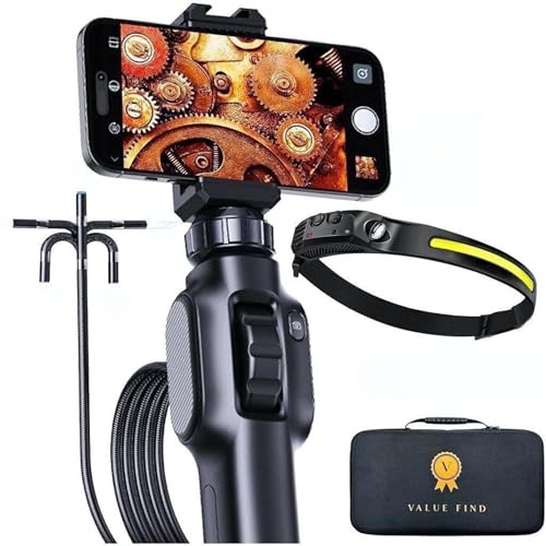 Valuefind Presenta su Camera endoscopica endoscopio para movil Compatible iPhone/Android para inspeccion de tuberias USB con luz y Cable de 1,5 m orientable autofocus + lampara Frontal Manos Libres
