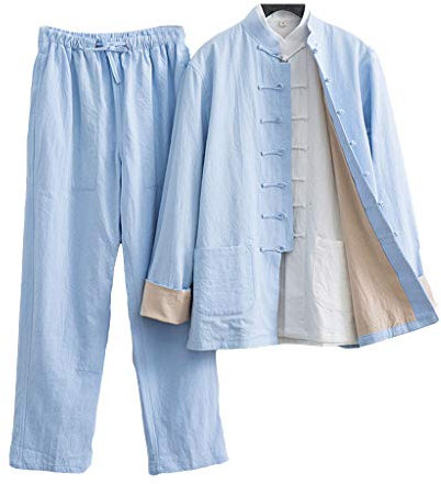 Lockere Tai Chi Uniform für Herren, Kung-Fu-Kleidung, langärmelig, traditionelle chinesische Kleidung, große Größe, Tranz-Anzug, Hanfu, einschließlich Hemden, Hosen, Jacken, Kampfsport, Blau, 1–7XL