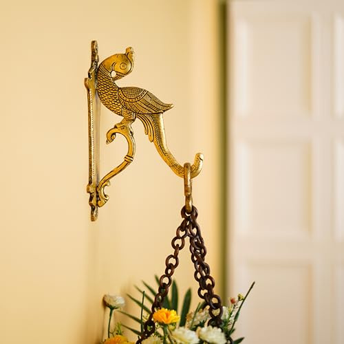 Indian Shelf Brass Peacock Plant Hanger Hook for Baskets and Lanterns