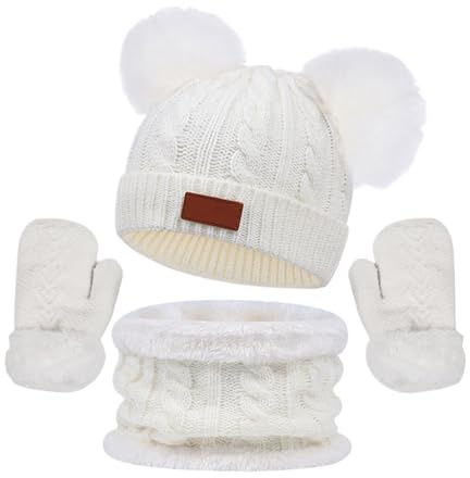 Generisch Chapeaux pour enfants, écharpes et gants, trois pièces, automne et hiver, nouveau, chaud, deux bonnets pour bébé.Chapeau d'été garçon, Blanc., taille unique