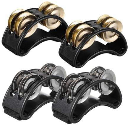 AKOOSY 4 St Dubbelradig Fot Tamburin med Metallklockor Ergonomisk Pedal Mångsidigt Slagverksinstrument för Musikframträdanden och Undervisning för Vuxna och Resor