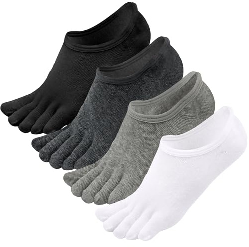 Soleeya 4 Pares Calcetines Dedos Hombre Cortos Algodon Deporte Talla 39-43 Invisibles Calcetines Hombre Tobilleros de Cinco Dedos Separados con Silicona Antideslizante Correr (multicolor)