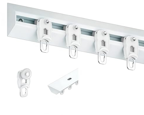 Heavy-Duty Curtain Track 1-Way Room Divider Rods for Bedroom/Living Room/Windows/Shower Cabins 500cm (16.4ft 4 x 125cm) White Curtain Rail System