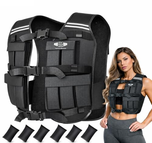 FK Sports Adjustable Weighted Vest for Women and Men, 5kg-20kg Weight Vest | Weighted Running Vest for Walking, Gym and Strength Training, With Removable Weights, Breathable Mesh and Reflective Strips