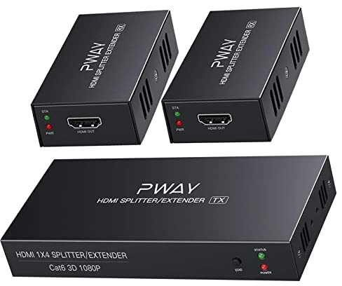 PW-HTS0102(POC) 1X2 Splitter HDMI Extender Over Cat6 Ethernet cavo con Senza ritardo telecomando a 50m/165ft a 1080P（1 In 2 Out）