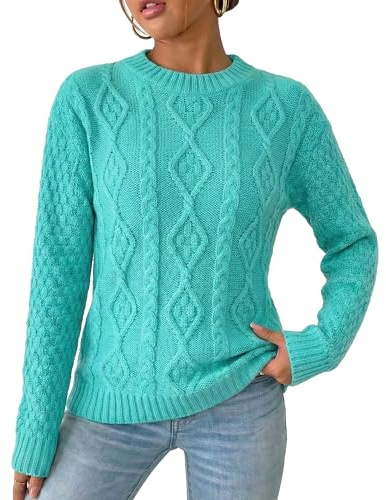 Red Olives Ladies Womens New Chunky Diamond Cable Knitted Long Sleeve Sweater Pull Over Jumper Top (8/10, Aqua)