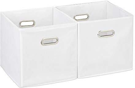 2 x Aufbewahrungsbox, Regalkorb ohne Deckel, Faltkiste mit Griff, Regalbox faltbar, Stoffbox quadratisch, 30 cm, weiß