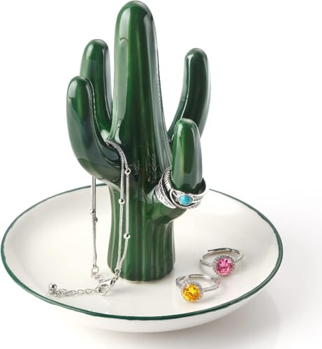 Titanape Green Cactus Ring Holder Trinket Dish for Earrings Bracelets Necklace Organizer, Gifts for Women Birthday Wedding Engagement Christmas, Cactus Gifts for Room Decor