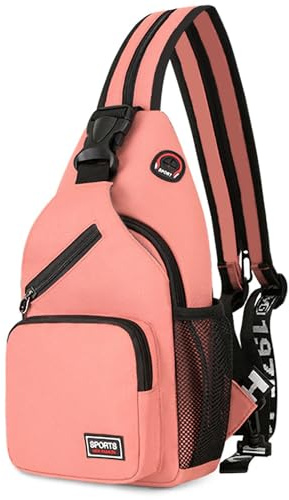 VARLIVOO Mode Femme Sling Bag Sacs à Bandoulière pour Dames Sac de Poitrine Petit Crossbody Bag Voyager Randonnée Sport Gym Sling Sac à Dos Imperméable Polyester Rose