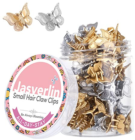 JASVERLIN Mini Butterfly Hair Clips 50pcs - Non-slip Metallic Silver Gold Hair Claws Clip Y2K 90s Tiny Cute Hair Accessories for Women Girls Kids -2000s Hair Clips Organizer (Silver & Gold)