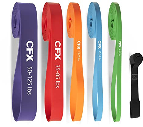 CFX Fitnessbänder mit 5 Resistance Bands,Widerstandsbänder, Set mit Türanker, Tragetasche und Trainingsanleitung, Widerstandsbänder für Fitness/Stretching/Yoga/Krafttraining