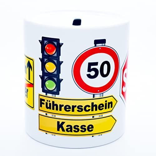 Führerschein Kasse Spardose Sparschwein Geschenkidee Geldgeschenk Gutschein für Fahrschule Auto Moped Motorrad Mofa LKW Autospardose Mädchen Jungen Geschenk zum 17 18 Geburtstag Fahrerlaubnis Roller