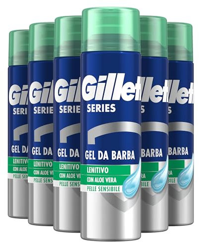 Gillette Series GEL DA BARBA LENITIVO Con Alove Vera, Protezione Completa Dalle Irritazioni, Rinfresca e Lenisce, Rasatura Confortevole, 200ml X6