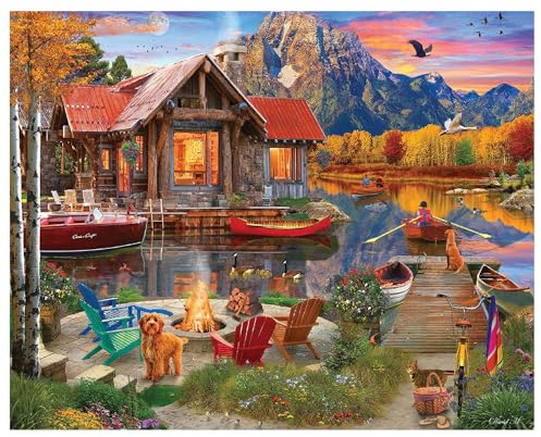 White Mountain Family Retreat Fall Puzzles 1000 Pieces Scenic Lake Cabin Puzzle for Adults and Families