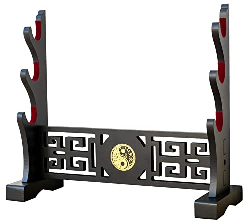 FOXSMZZ Taichi Sword Holder Japanese Velvet Padded Katana Stand Samurai Display Rack Support All Tanto Swords (Tai Chi-3)