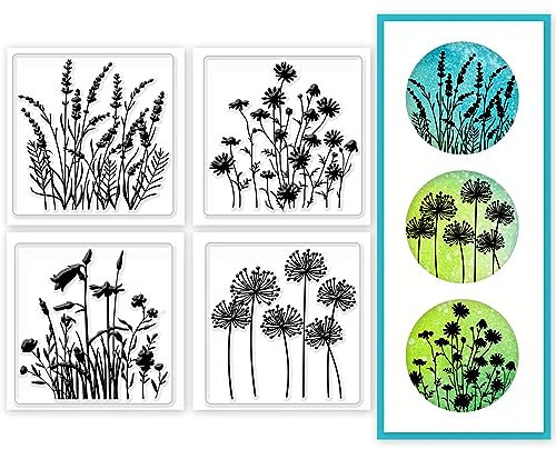 GLOBLELAND 4 Stück Transparente Mini Wildblumen Stempel Für DIY Scrapbooking, Mini Pflanzen Silikon Klare Stempelsiegel, Transparente Stempel Für Karten, Fotoalbum, Tagebuch, Heimdekoration
