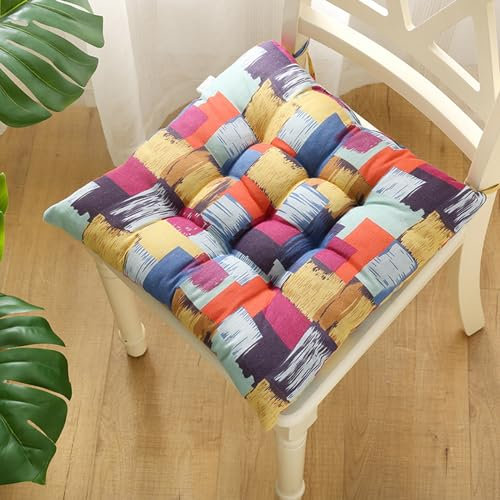 Hixingo 2er Set Stuhlkissen, Sitzkissen Stuhl, Stuhlkissen 40x40, Patchwork-Druck Sitzkissen Bank, Sitzunterlage Outdoor & Innen, Sitzauflagen Chair Cushion für Wohnzimmer (40cm,Aufnäher)